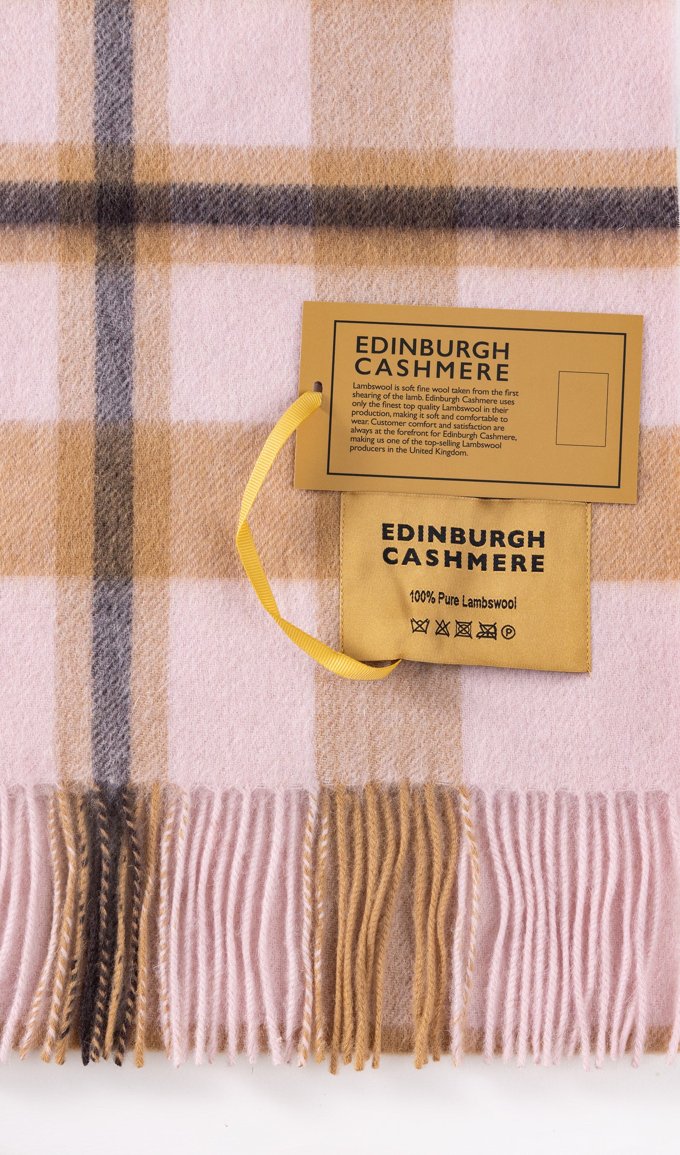 100% Pure Lambswool Scarf Camel/Black