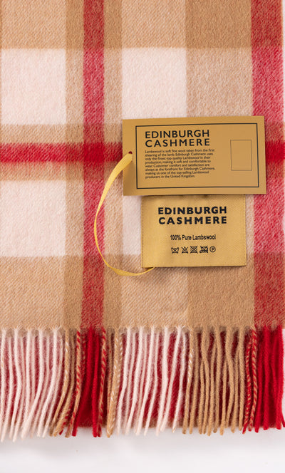100% Pure Lambswool Scarf DC Scott Red/Camel
