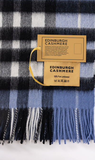 100% Pure Lambswool Scarf DC Check Light Blue