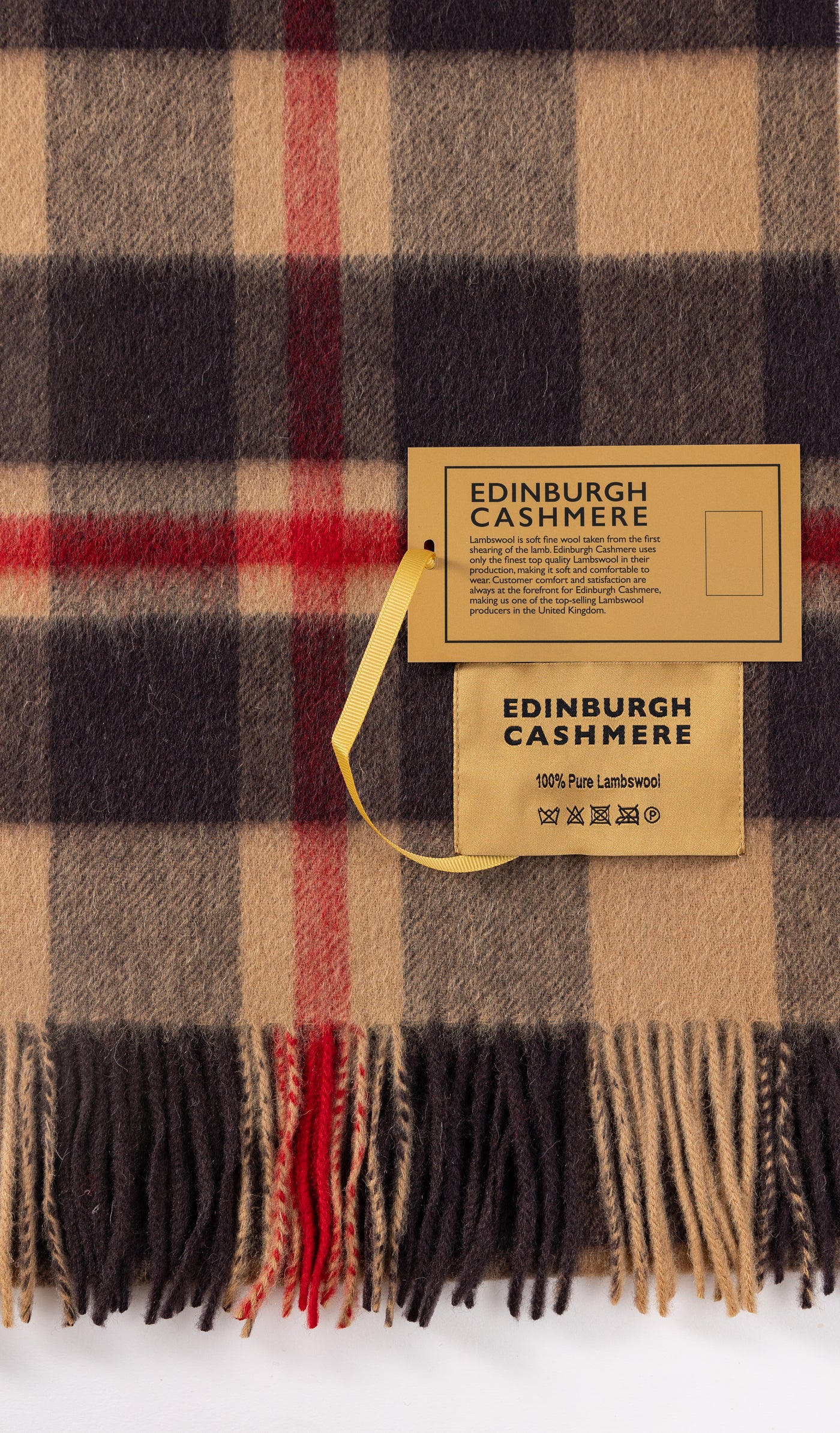 100% Pure Lambswool Scarf DC Camel/Black