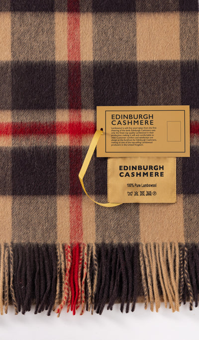 100% Pure Lambswool Scarf DC Camel/Black