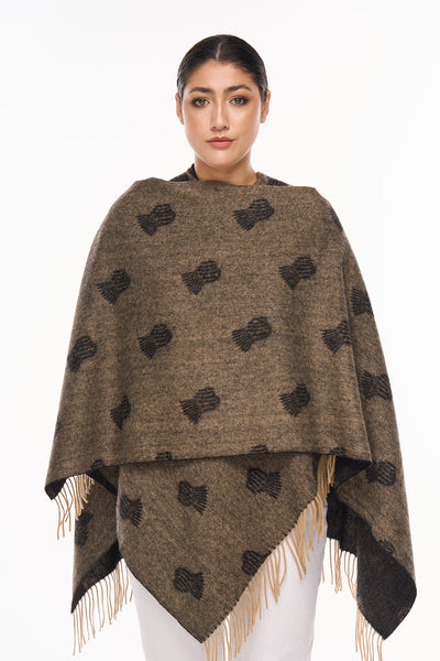 Lucchi Italy Cape Small Thistle Charcoal Poncho 100% Pure Lambswool