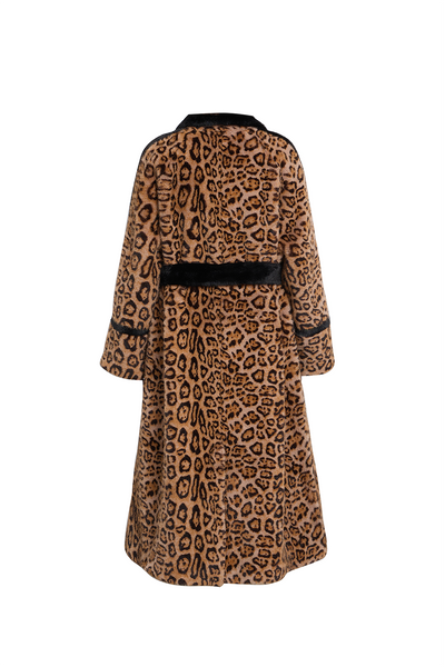 Lucchi Italy Women's Fur Long Coat - Leopard Print