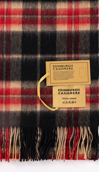100% Pure Lambswool Scarf Thomson Black/Red