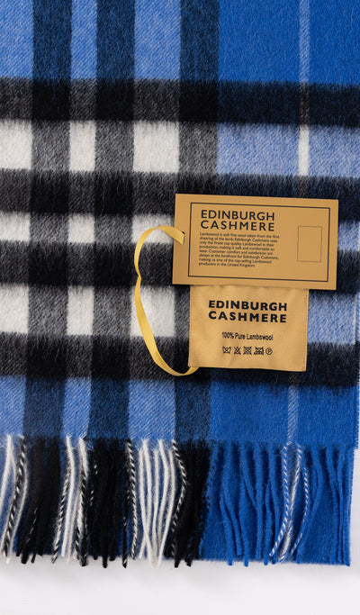 100% Pure Lambswool DC Check Dark Blue Scarf