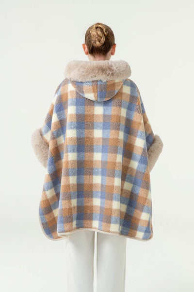 Lucchi Italy Women’s Hooded Cape - Blue/Camel