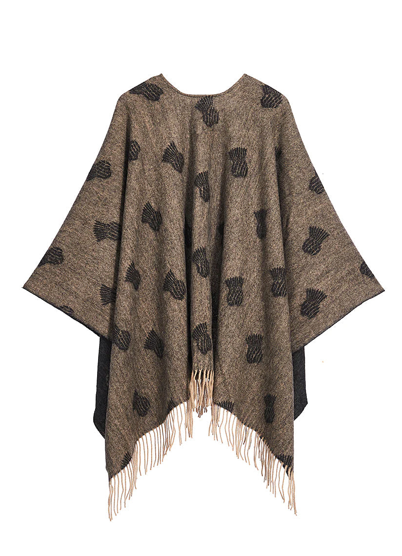Lucchi Italy Cape Small Thistle Charcoal Poncho 100% Pure Lambswool