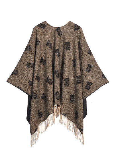 Lucchi Italy Cape Small Thistle Charcoal Poncho 100% Pure Lambswool