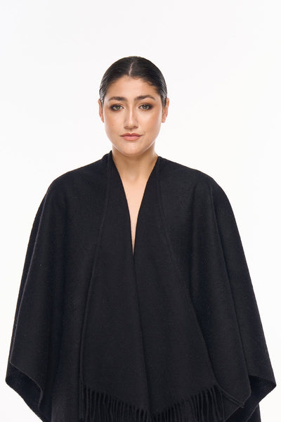 Lucchi Italy Plain Cape Black Poncho 100% Pure Lambswool