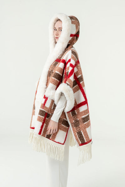 Lucchi Italy Women's Hooded Cape - Red/Brown