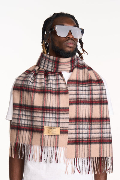 Lucchi Italy 100% Pure Cashmere Scarf Stewart Camel Tartan - Big Size