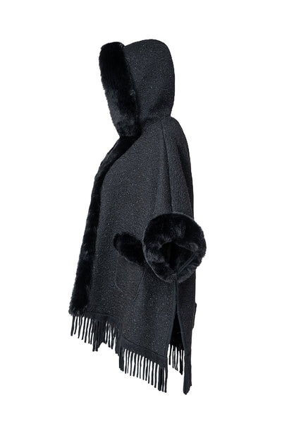 Lucchi Italy Women's Hooded Cape - Black