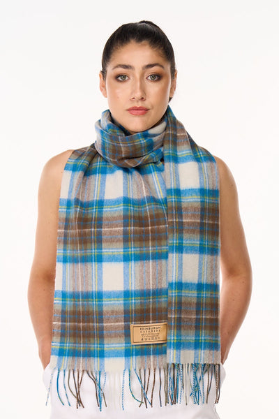Lucchi Italy 100% Pure Cashmere Scarf Design Stewart Muted Blue