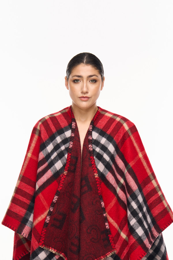 Lucchi Italy Cape EC Reversible Red Poncho 100% Pure Lambswool