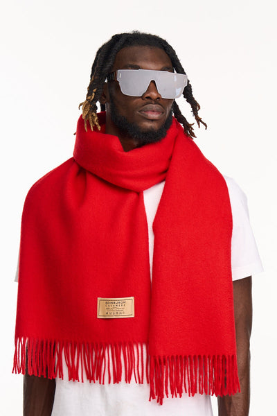 Lucchi Italy Plain Scarf Red Oversized Wrap 100% Pure Lambswool