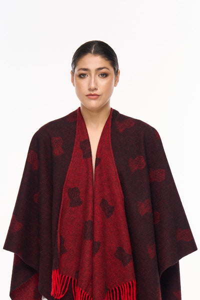 Lucchi Italy Cape Small Thistle Red Poncho 100% Pure Lambswool
