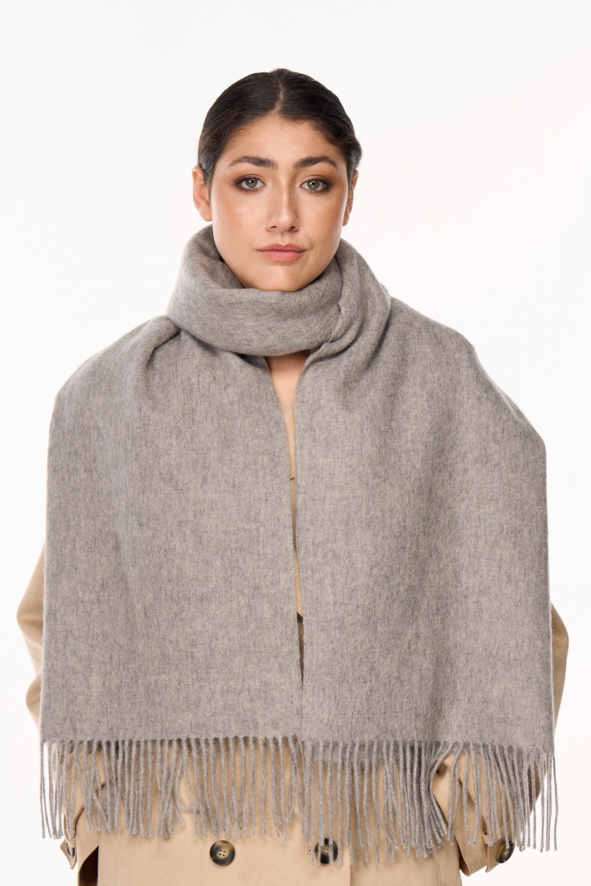 Lucchi Italy Plain Scarf Grey Oversized Wrap 100% Pure Lambswool