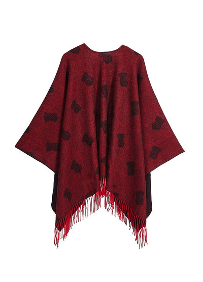 Lucchi Italy Cape Small Thistle Red Poncho 100% Pure Lambswool