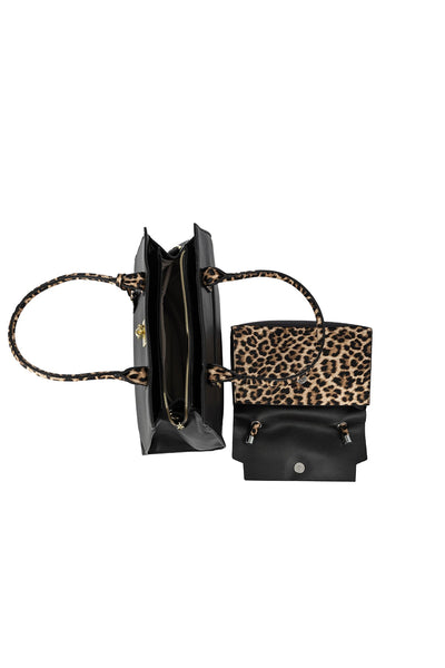 Lucchi Italy Women's Handbag Design - Black/Leopard Print