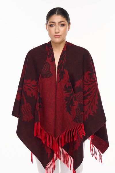 Lucchi Italy Cape Single Thistle Red Poncho 100% Pure Lambswool