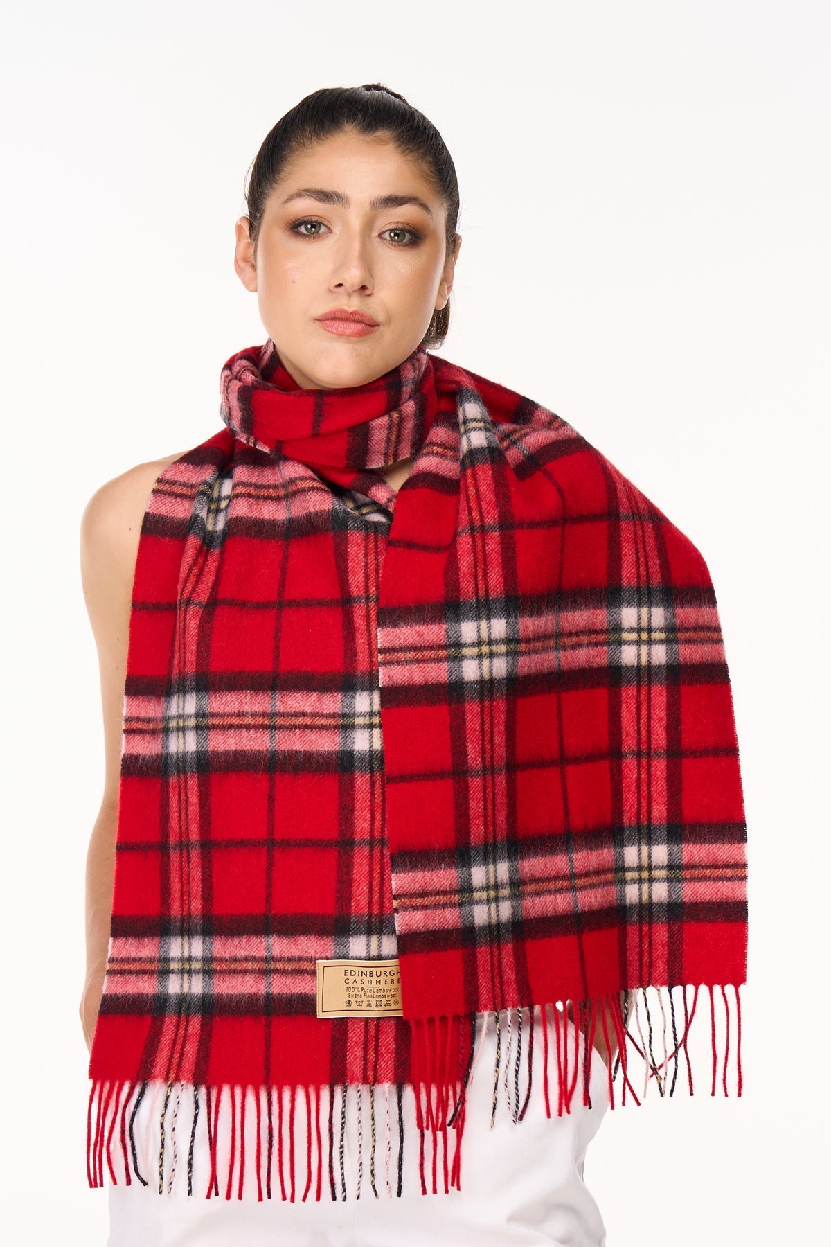 Lucchi Italy 100% Pure Cashmere Scarf Scottish Thomson Red Check Design