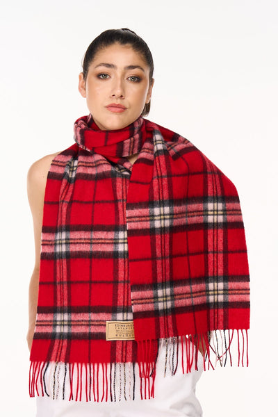 Lucchi Italy 100% Pure Cashmere Scarf Scottish Thomson Red Check Design