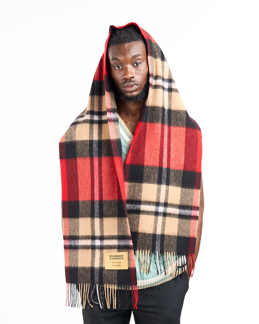 100% Pure Lambswool Scarf DC Scott Black/Red