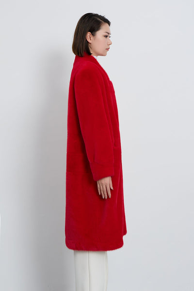 Lucchi Italy Women's Fur Long Coat - Red