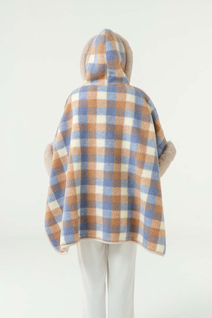 Lucchi Italy Women’s Hooded Cape - Blue/Camel