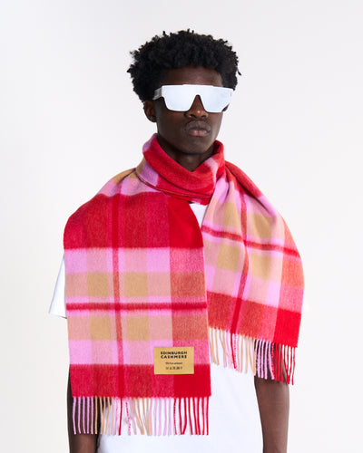 100% Pure Lambswool Scarf Red/Camel