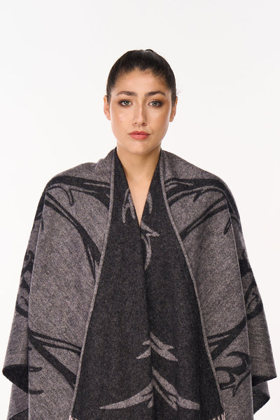 Lucchi Italy Cape Stag Grey Poncho 100% Pure Lambswool