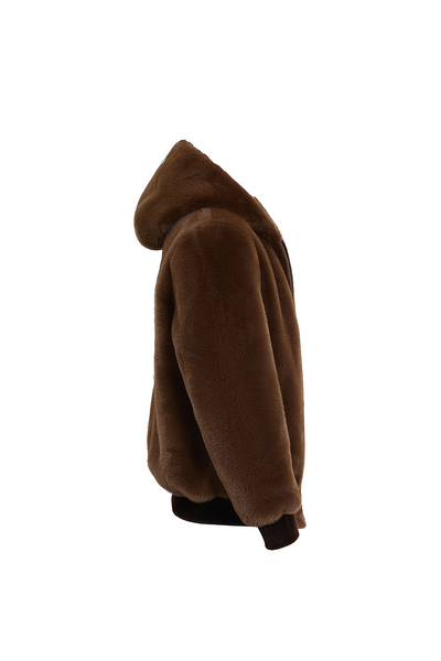 Lucchi Italy Men's Hooded Fur Jacket - Brown