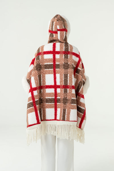 Lucchi Italy Women's Hooded Cape - Red/Brown
