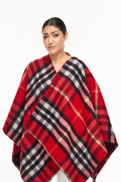 Lucchi Italy Cape EC Reversible Red Poncho 100% Pure Lambswool