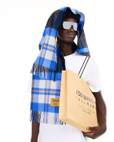 100% Pure Lambswool Scarf DC Blue/Black