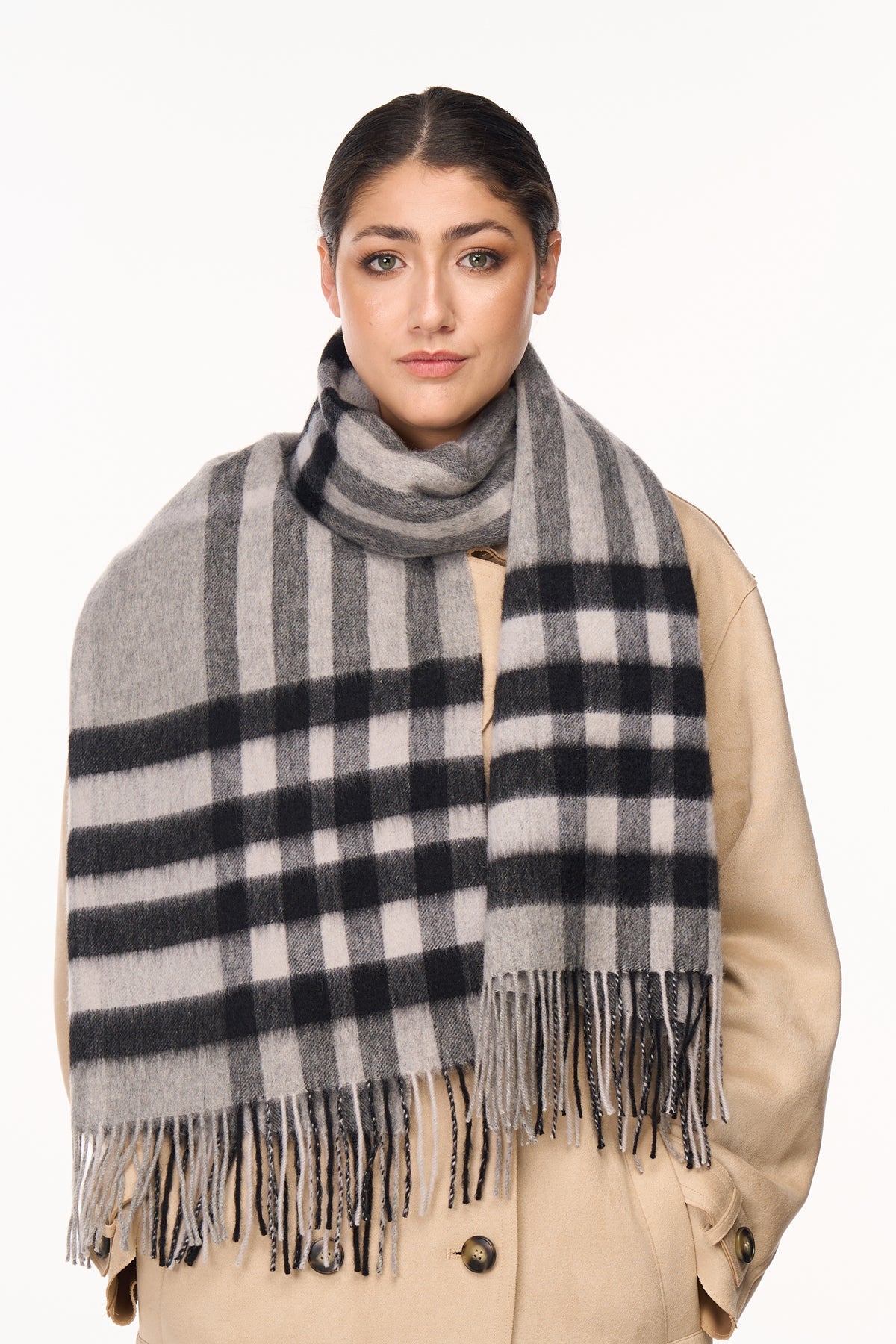 Lucchi Italy Scarf DC Check Oversized Wrap 100% Pure Lambswool