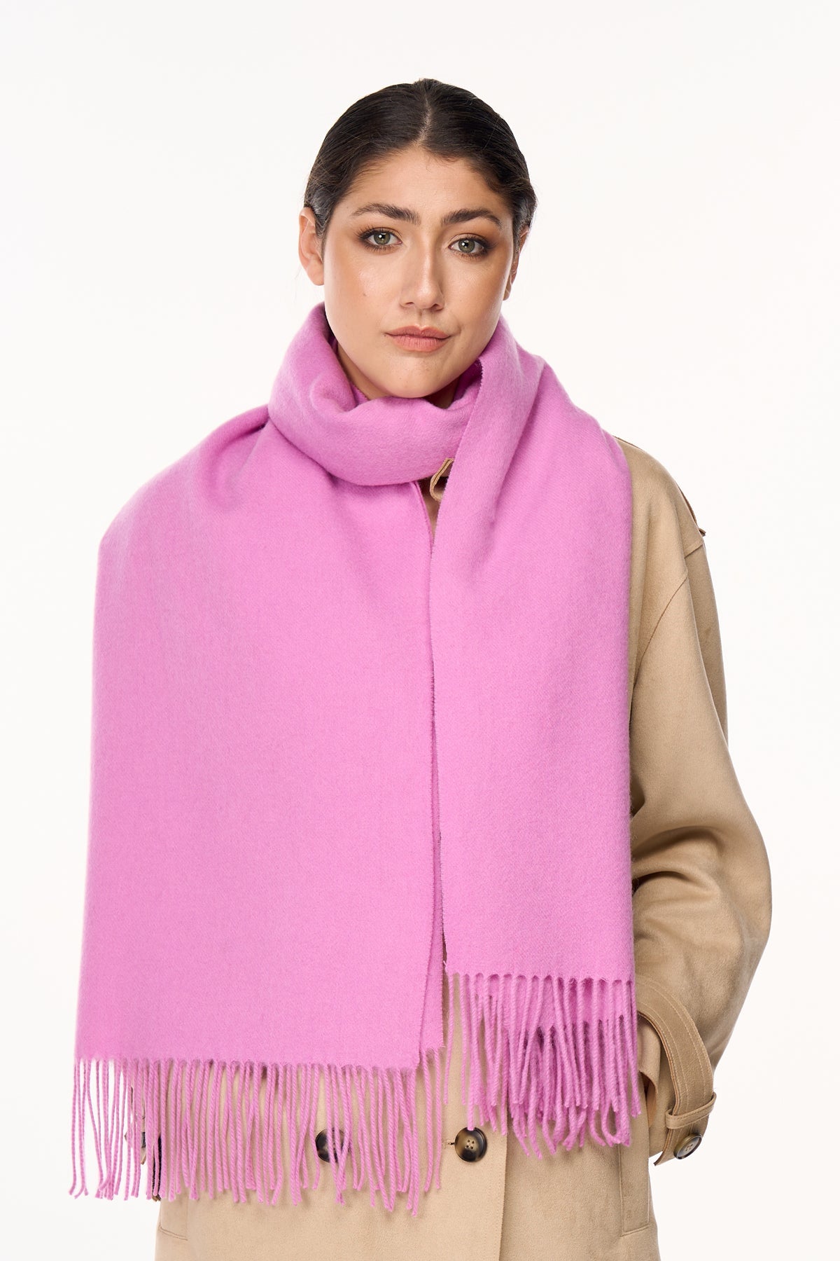 Lucchi Italy Plain Scarf Dark Pink Oversized Wrap 100% Pure Lambswool