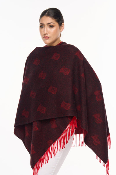 Lucchi Italy Cape Small Thistle Red Poncho 100% Pure Lambswool