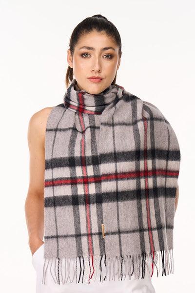Lucchi Italy Scarf Tartan 100% Pure Lambswool Scottish Design Thomson Grey