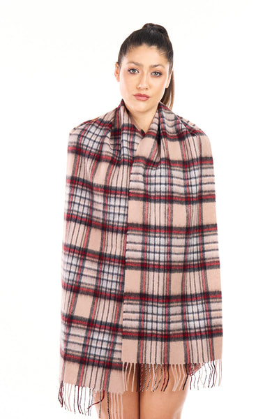 Lucchi Italy 100% Pure Cashmere Scarf Stewart Camel Tartan - Big Size