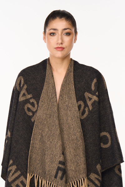 Lucchi Italy Cape Edinburgh Charcoal Poncho 100% Pure Lambswool