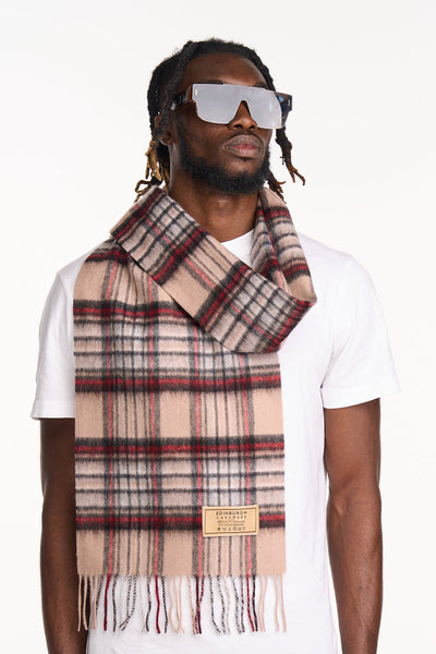 Lucchi Italy 100% Pure Cashmere Scarf Stewart Camel Tartan - Big Size