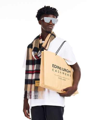 100% Pure Lambswool Scarf DC Camel/Black