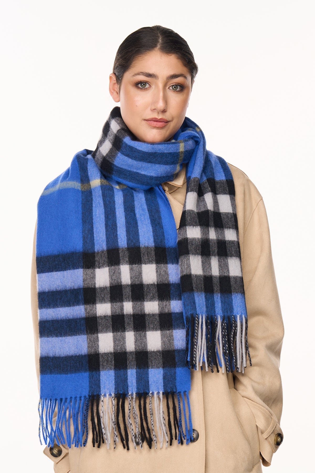 Lucchi Italy Scarf DC Check Oversized Wrap 100% Pure Lambswool