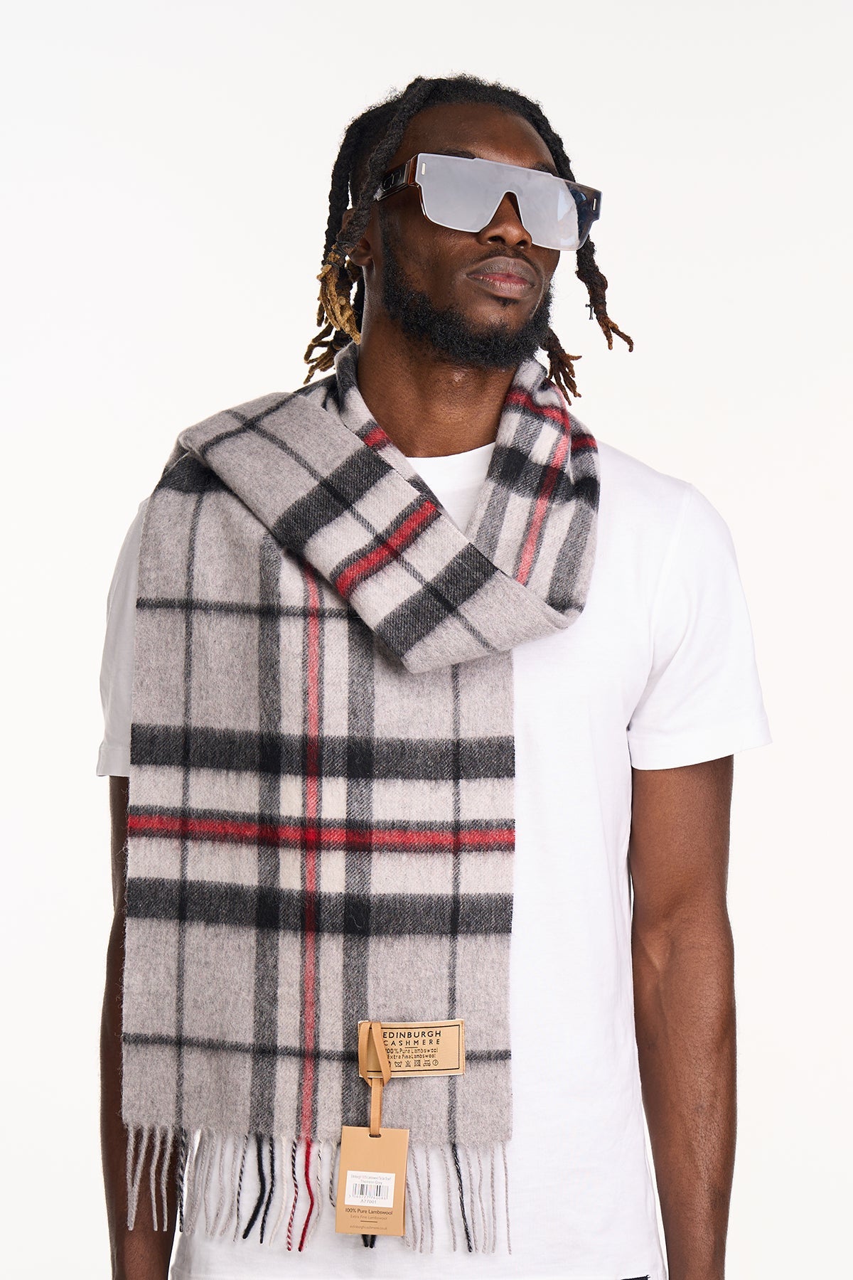 Lucchi Italy Scarf Tartan 100% Pure Lambswool Scottish Design Thomson Grey