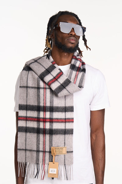 Lucchi Italy Scarf Tartan 100% Pure Lambswool Scottish Design Thomson Grey