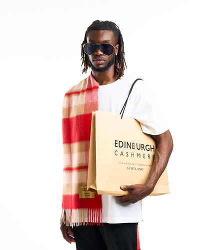 100% Pure Lambswool Scarf DC Red/Cream
