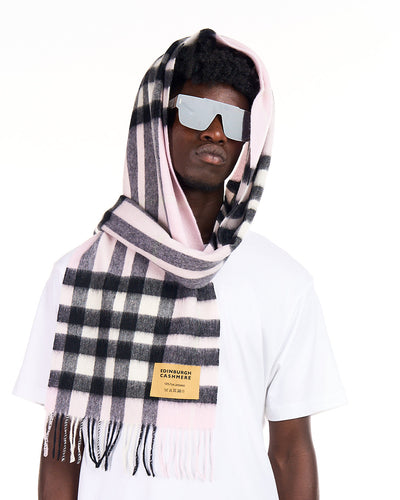 100% Pure Lambswool Scarf DC Check Light Pink