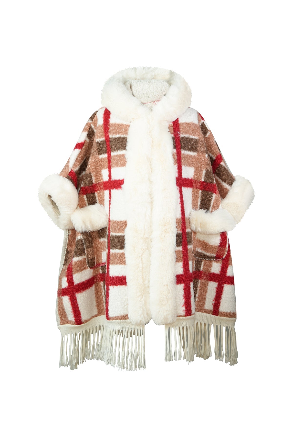 Lucchi Italy Women's Hooded Cape - Red/Brown