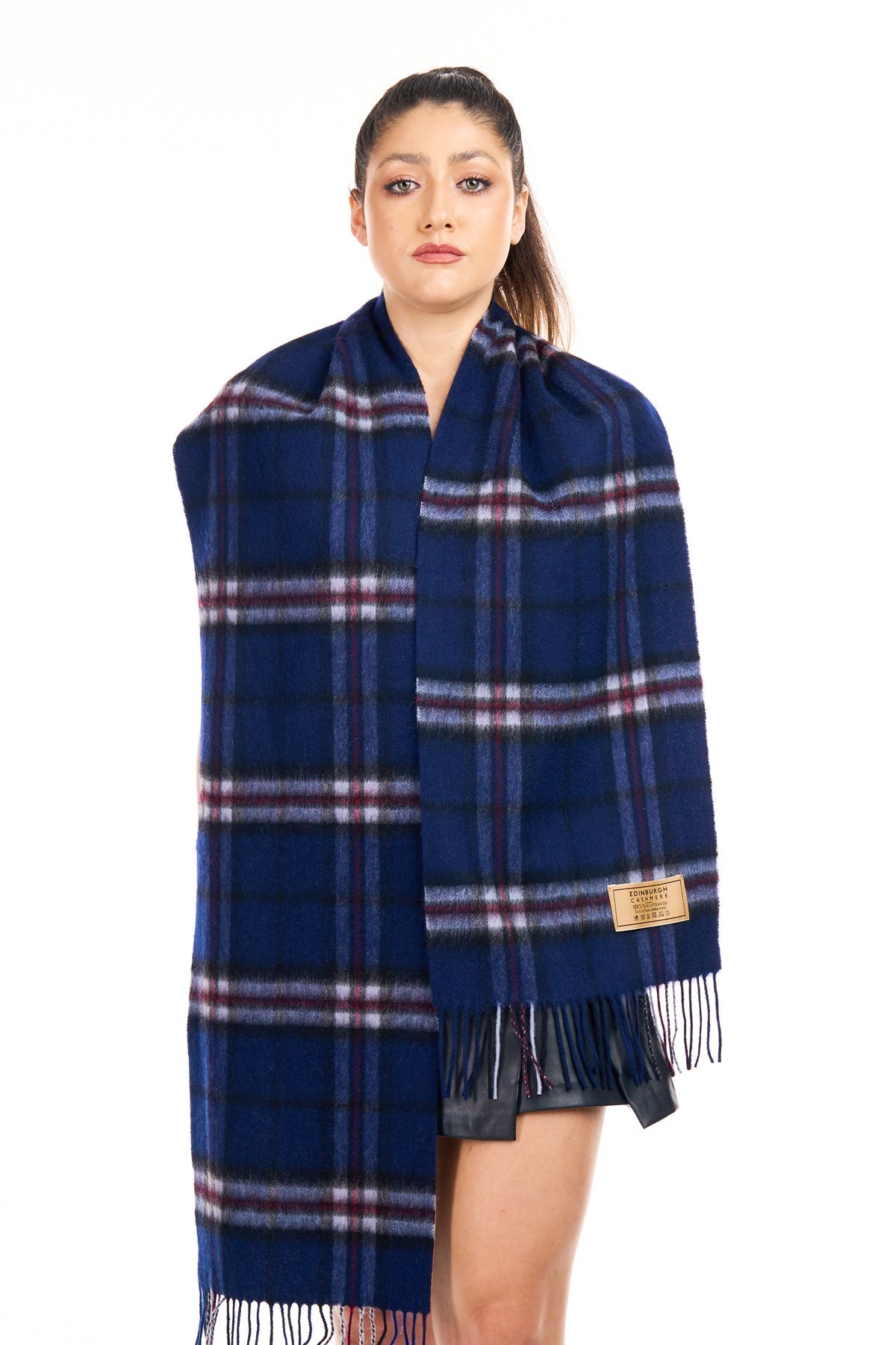 Lucchi Italy 100% Pure Cashmere Scarf Thomson Navy Tartan